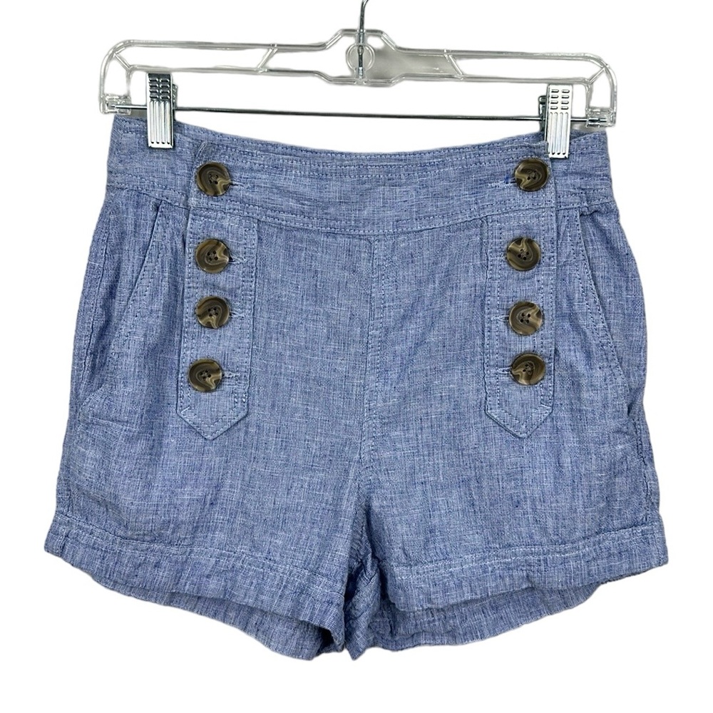 EXPRESS Linen Cotton Sailor Chambray High Waist Button Shorts Size 4